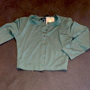 Green cropped button up shirt